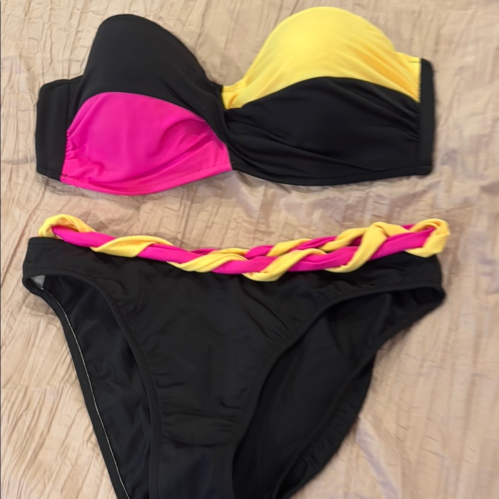 VENUS Black, Pink, and Yellow Bikini Set